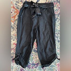 White House Black Market linen cropped pants black size 6